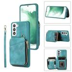 For Samsung Galaxy S21 FE 5G Zipper Card Bag Back Cover Phone Case(Turquoise)