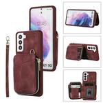 For Samsung Galaxy S21 5G Zipper Card Bag Back Cover Phone Case(Wine Red)