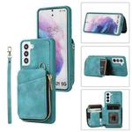 For Samsung Galaxy S21 5G Zipper Card Bag Back Cover Phone Case(Turquoise)