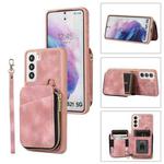For Samsung Galaxy S21 5G Zipper Card Bag Back Cover Phone Case(Pink)