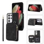 For Samsung Galaxy S21 Ultra 5G Zipper Card Bag Back Cover Phone Case(Black)