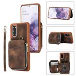 For Samsung Galaxy S20+ Zipper Card Bag Back Cover Phone Case(Brown)