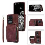 For Samsung Galaxy S20 Ultra Zipper Card Bag Back Cover Phone Case(Wine Red)