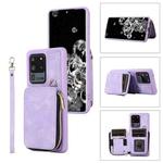 For Samsung Galaxy S20 Ultra Zipper Card Bag Back Cover Phone Case(Purple)