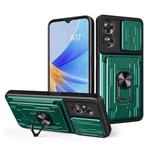 For OPPO A17 4G Sliding Camshield TPU+PC Phone Case with Card Slot(Dark Green)