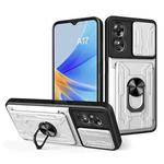 For OPPO A17 4G Sliding Camshield TPU+PC Phone Case with Card Slot(White)