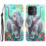 For Xiaomi Redmi 12C Colored Drawing Leather Phone Case(Elephant)