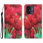 For Xiaomi Redmi 12C Colored Drawing Leather Phone Case(Tulips)