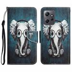 For Xiaomi Redmi Note 12 4G Global Colored Drawing Leather Phone Case(Earphone Elephant)
