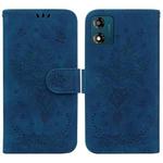 For Motorola Moto E13 Butterfly Rose Embossed Leather Phone Case(Blue)