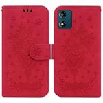 For Motorola Moto E13 Butterfly Rose Embossed Leather Phone Case(Red)