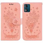 For Motorola Moto E13 Butterfly Rose Embossed Leather Phone Case(Pink)