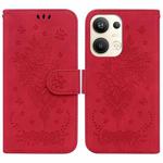 For OPPO Reno9 Pro+ Butterfly Rose Embossed Leather Phone Case(Red)