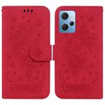 For Xiaomi Redmi Note 12 4G Global Butterfly Rose Embossed Leather Phone Case(Red)