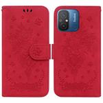 For Xiaomi Redmi 12C / 11A Butterfly Rose Embossed Leather Phone Case(Red)