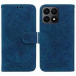 For Honor X8a Butterfly Rose Embossed Leather Phone Case(Blue)