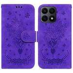 For Honor X8a Butterfly Rose Embossed Leather Phone Case(Purple)