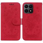 For Honor X8a Butterfly Rose Embossed Leather Phone Case(Red)