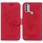 For Nokia C31 Butterfly Rose Embossed Leather Phone Case(Red)