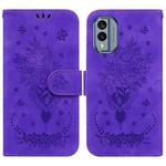 For Nokia X30 Butterfly Rose Embossed Leather Phone Case(Purple)