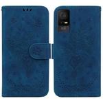 For TCL 408 Butterfly Rose Embossed Leather Phone Case(Blue)