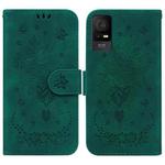 For TCL 408 Butterfly Rose Embossed Leather Phone Case(Green)
