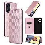 For Realme C55 Carbon Fiber Texture Flip Leather Phone Case(Pink)