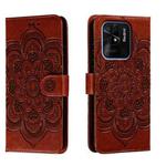 For Xiaomi Redmi 10C Sun Mandala Embossing Pattern Phone Leather Case(Brown)