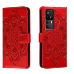 For Xiaomi Redmi K50 Ultra Sun Mandala Embossing Pattern Phone Leather Case(Red)
