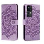 For Xiaomi Redmi K50 Ultra Sun Mandala Embossing Pattern Phone Leather Case(Purple)