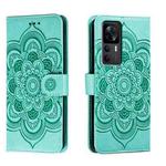 For Xiaomi Redmi K50 Ultra Sun Mandala Embossing Pattern Phone Leather Case(Green)