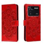 For Xiaomi Poco M4 Pro Sun Mandala Embossing Pattern Phone Leather Case(Red)