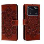 For Xiaomi Poco M4 Pro Sun Mandala Embossing Pattern Phone Leather Case(Brown)