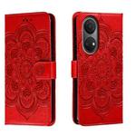 For Honor Play 30 Plus Sun Mandala Embossing Pattern Phone Leather Case(Red)