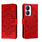 For Honor Play 40 Plus Sun Mandala Embossing Pattern Phone Leather Case(Red)