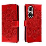 For Honor 50 Sun Mandala Embossing Pattern Phone Leather Case(Red)