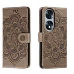 For Honor 70 Sun Mandala Embossing Pattern Phone Leather Case(Grey)