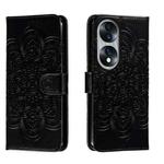 For Honor 70 Sun Mandala Embossing Pattern Phone Leather Case(Black)