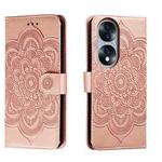 For Honor 70 Sun Mandala Embossing Pattern Phone Leather Case(Rose Gold)