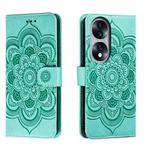 For Honor 70 Sun Mandala Embossing Pattern Phone Leather Case(Green)