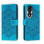 For Honor 80 Sun Mandala Embossing Pattern Phone Leather Case(Blue)