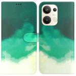 For OPPO Reno9 Pro+ Watercolor Pattern Flip Leather Phone Case(Cyan Green)