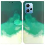 For Xiaomi Redmi Note 12 4G Global Watercolor Pattern Flip Leather Phone Case(Cyan Green)