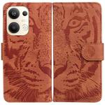 For OPPO Reno9 Pro+ Tiger Embossing Pattern Flip Leather Phone Case(Brown)