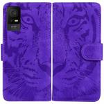 For TCL 408 Tiger Embossing Pattern Flip Leather Phone Case(Purple)