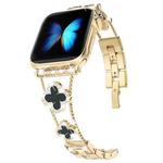 Four-leaf Clover Diamond Watch Band For Apple Watch Ultra 49mm&Watch Ultra 2 49mm / Series 9&8&7 45mm / SE 3&SE 2&6&SE&5&4 44mm / 3&2&1 42mm(Gold Black Shell)