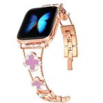Four-leaf Clover Diamond Watch Band For Apple Watch Ultra 49mm&Watch Ultra 2 49mm / Series 9&8&7 45mm / SE 3&SE 2&6&SE&5&4 44mm / 3&2&1 42mm(Rose Gold Pink Shell)