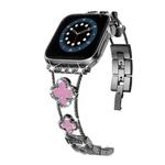 Four-leaf Clover Diamond Watch Band For Apple Watch Series 8&7 41mm / SE 2&6&SE&5&4 40mm / 3&2&1 38mm(Black Pink Shell)