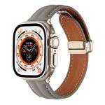 Folding Buckle Grooved Genuine Leather Watch Band For Apple Watch Ultra 49mm / Series 8&7 45mm / SE 2&6&SE&5&4 44mm / 3&2&1 42mm(Grey)