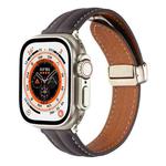 Folding Buckle Grooved Genuine Leather Watch Band For Apple Watch Ultra 49mm / Series 8&7 45mm / SE 2&6&SE&5&4 44mm / 3&2&1 42mm(Coffee)